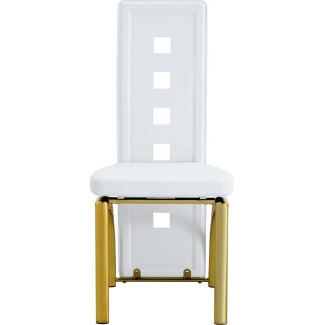 Essgruppe mit rundem Esstisch 88 cm aus gehärtetem Glas und 4 Stühlen, Weiß/Gold (1/5)
