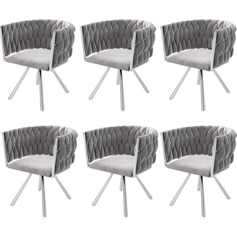 Juego de 6 sillas de comedor giratorias de terciopelo gris con patas metálicas (1/5)