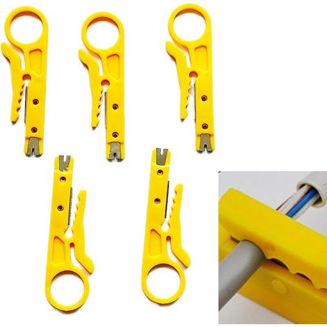 Dénudeur Pince à Sertir Electricien - 5 pièce, Jaune, Dénuder Coupe Câble Outil Pose, Denudeur Cable Machine pour Distributeur Réseau Dénuder, Perçage, Dénudage Sertisseuse (1/4)