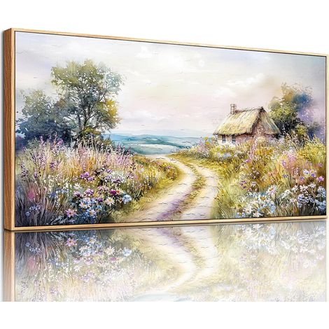 Cadre Decoration Murale Bois, 50x100 cm Grand Tableau Decoration Murale Chambre Sentier de Campagne, Moderne Impression sur Toile, Décoration de Salon Bureau Salle De Bain (1/5)