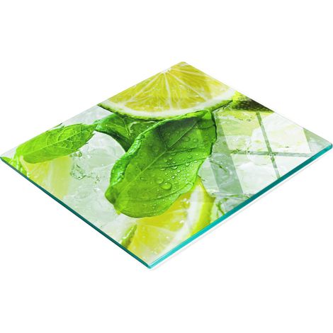 Robustes und stilvolles Küchenbrett aus Glas mit Limetten- und Eismuster, 60 x 52 cm (1/5)