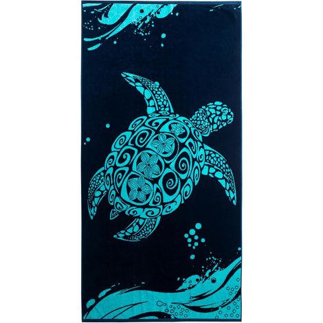 90 x 180 cm, Double Face, Couverture de Plage Absorbante, Drap de Bain, Bleu, Bleu Foncé, Bleu Marine, Blanc, Turtle