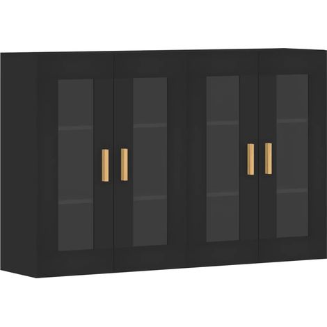 Set di 2 armadietti da parete pratici portaoggetti design moderno 69,5 x 34 x 90 cm in legno nero 020055400