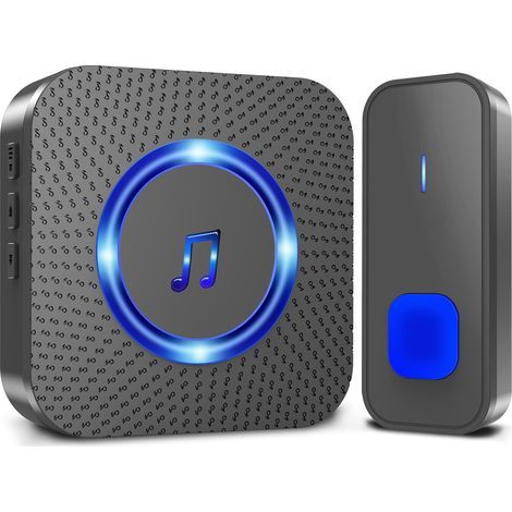 Wireless Doorbell, 400m Range, Waterproof Outdoor Door Chime with 1 Plug-in Receiver, Black (1/5)
