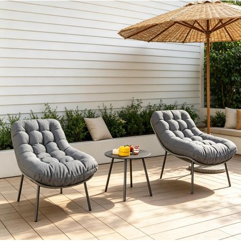 Set da giardino 2 posti in resina intrecciata grigio con tavolino e cuscini da 15 cm OKWISH (1/5)