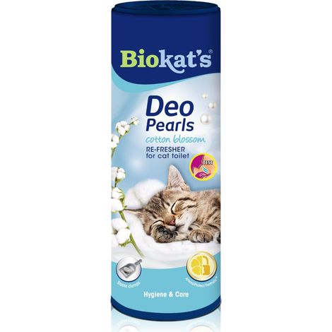 Deo Pearls fleur de coton - Complément de litière parfumé pour la fraîcheur et les agglomérats compacts dans les toilettes du chat - 1 boîte (1 à 700 g) (1/5)