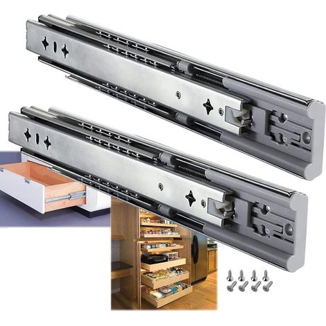 Glissières de tiroir, 1 paire métalliques robustes, à fermeture 3 pour (1/5)