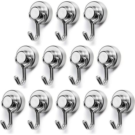Crochet Magnétique, Diamètre 15mm Petit Puissant Crochet Métallique Aimantés en Néodyme, Capacité de Charge Maximale 7kg, Adapté pour Cuisine, Réfrigérateur, Bureau Lot de 12 (1/5)