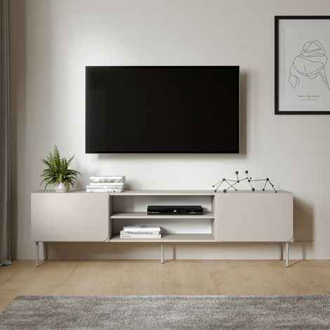 TV-Schrank Cesara, ein Regal, 2 Türen, Metallfüße, 200x42x57h cm Beige (1/4)