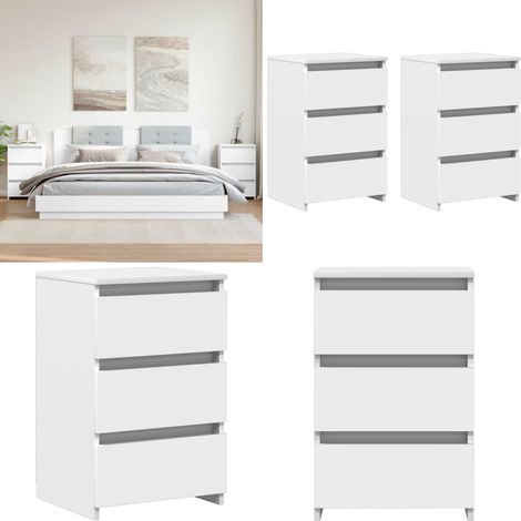 Tables de chevet 2 pcs Blanc 40x35x62,5 cm Aggloméré - Table De Chevet - Meuble De Chambre - Commode - Tiroir - Blanc - Home & Living (1/5)