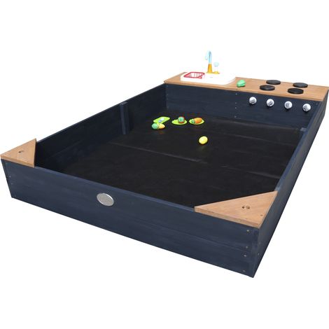 Axi Kelly Bac À Sable En Bois Avec Banc Et Jeux De Cuisine Avec Évier  180 X 115 Cm  Bac À Sable Pour Enfants En Anthracite Et Brun