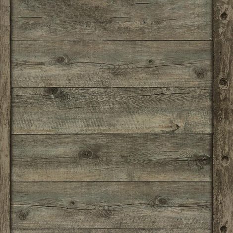 Industrial Wood Effect Wallpaper Rasch Dark Grey Vinyl Paste The Wall Textured (1/2)