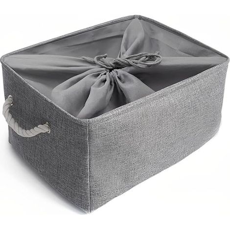 Panier de rangement pliable en toile épaisse grise XL lavée avec fermeture éclair (1/5)