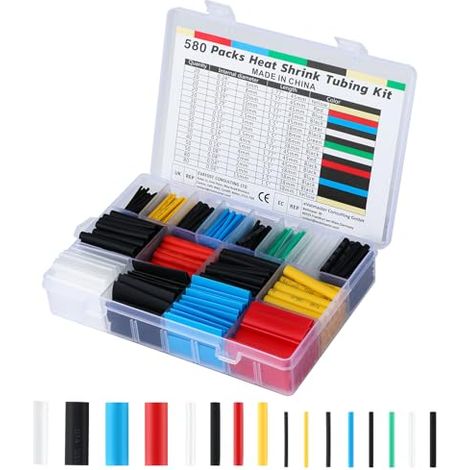 Kit di guaine termorestringenti, guaine termorestringenti con rapporto 2:1, 580 pezzi, per il collegamento, la protezione dalla ruggine, la resistenza all'acqua e l'isolamento dei cavi in abitazioni o
