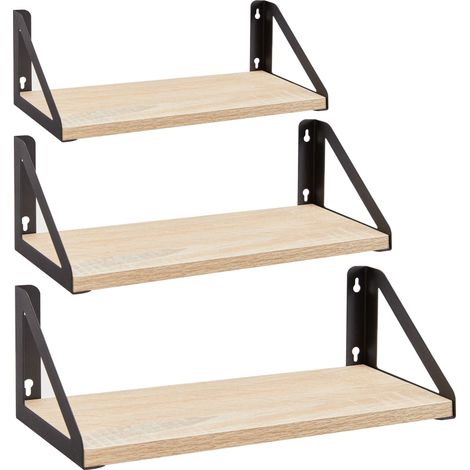 Lot de 3 étagères murales, étagères flottantes pour livres, 30, 35 et 40 cm de long, brun clair (1/5)