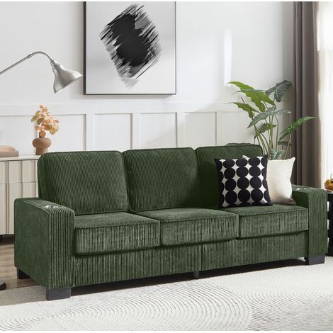 3-Sitzer-Sofa aus Cord, 206 cm, mit Becherhaltern, Olivgrün OKMYHOME (1/5)