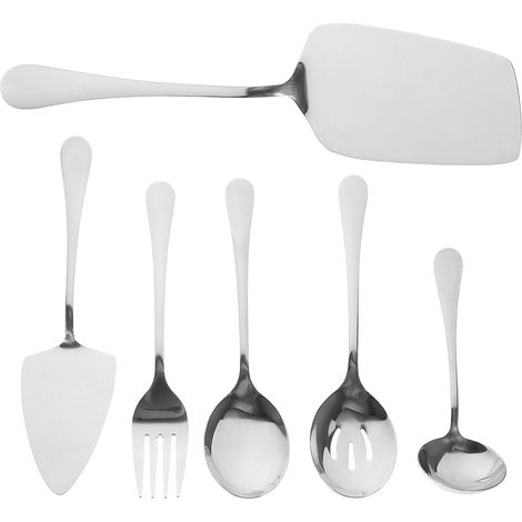 6 pièces Ménagère Couverts Service Buffet Acier Inoxydable Épais Cuillères Fentes Fourchettes Table Ergonomiques Set Ustensiles Léger pour Repas Maison (1/5)