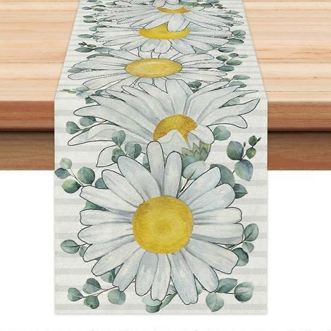 Chemin de table Daisy Spring 13 x 108 pouces, style ferme, rustique, pour la décoration de table estivale, de cuisine et de salle à manger, pour dîner en intérieur ou en extérieur (GT001) (1/5)