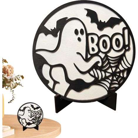 Halloween Wooden Decor Sign, Halloween Desk Ghost Sign, Desk Ghost Decoration, Horror Festive Atmosphere Sign, Halloween Activity Scene Decoration for Desk, Dining Table, Bedside (1/5)