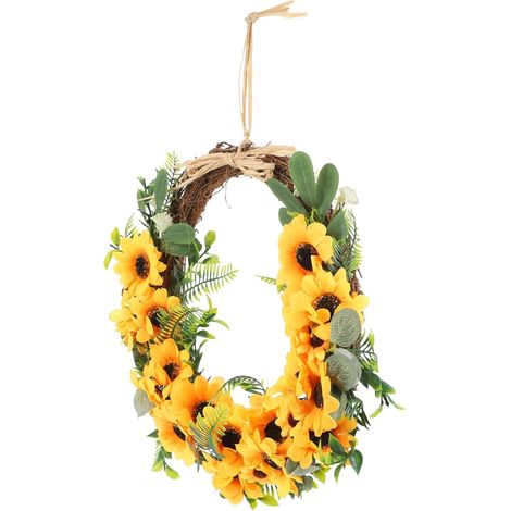 Corona de girasoles artificiales, decoración de primavera, corona para puerta principal, guirnalda de pared. (1/4)