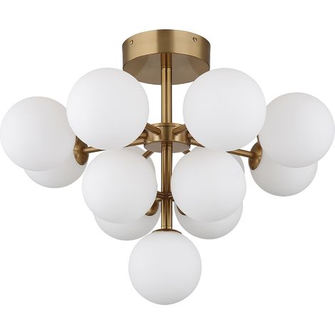 Plafonnier plafonnier salon clair boules de verre doré 13 ampoules D 56 cm (1/5)