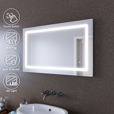 ELEGANT Anti-Fog Mirror Aluminium Framed Illuminated Bathroom Mirror 1000x600mm Mirror with Shaver Socket (1/5)