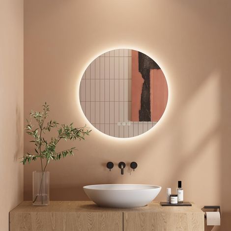 Dripex Miroir Salle de Bain avec eclairage 50cm, Miroir LED Rond Anti-buée, 3 Couleurs, Dimmable, Interrupteur Tactile (1/5)