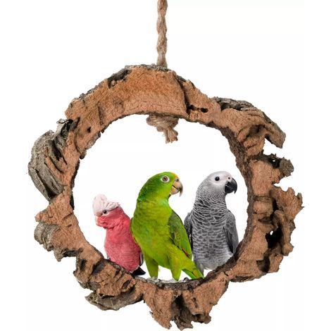 Balançoire naturelle, cercle en écorce de chêne-liège pour perroquets (1/2)