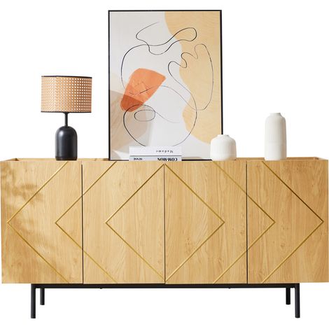 Commode 160x40x78 cm, 4 portes, style vintage, couleur bois (1/5)