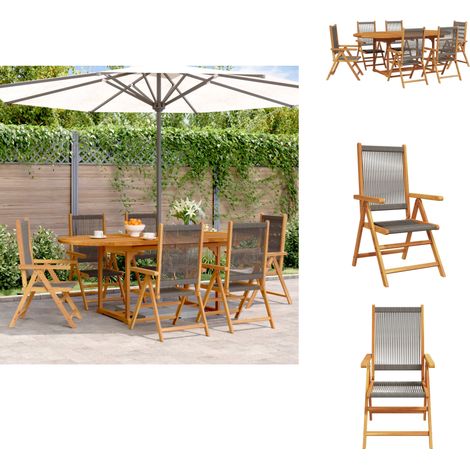 7-tlg. Garten-Essgruppe Polypropylen und Massivholz Grau - Gartentisch - Gartenmöbelset - Outdoor Möbel - Esstisch - Gartenstuhl (1/5)