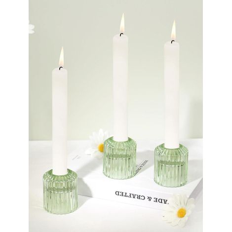 Kerzenständer Glas 3er Set für Stabkerzen & Teelichter, Grün (1/5)