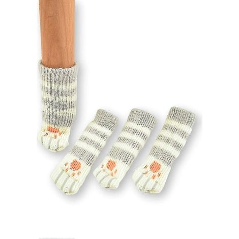 Stück gestrickte Stuhlbeinkappen/Tischbeinüberzüge mit Katzenkrallenmuster-Grey Stripes