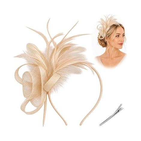 Chapeau décoratif pour femme – Modèle de style vintage orné de plumes et de tulle comprend un serre-tête amovible et une pince à cheveux.