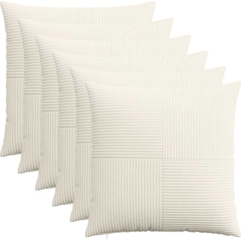 Irovami Lot de 6 housses de coussin, crème, velours côtelé, 55x55 cm (1/5)