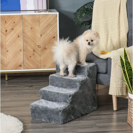 Scala per cani a 4 gradini 60 x 35 x 44 cm per letto e divano, grigio chiaro DESVIAE (1/5)