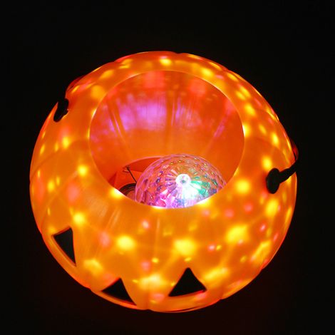 1 Lanterne citrouille étoilée LED rotative portable pour enfants avec bocal à bonbons musical lumineux - Décoration d'Halloween (1/5)