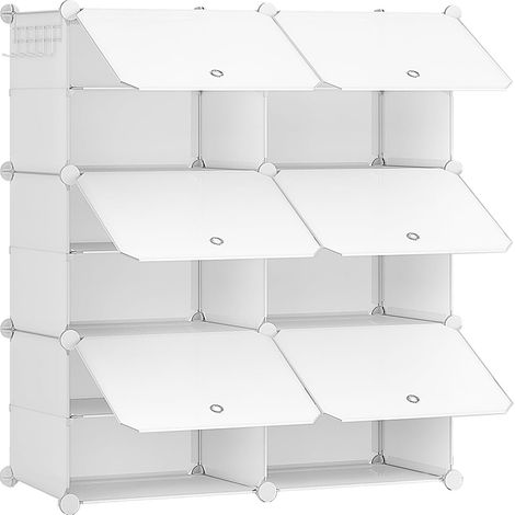 Étagère à Chaussures avec 6 Compartiments, Boîte à Chaussures, Armoire à Chaussures, Étagère Modulable en Plastique, Compartiment de 40 x 30 x 30 cm, avec Porte, Blanc (1/5)