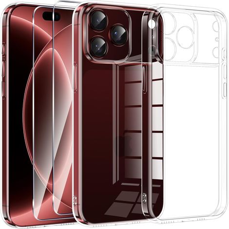 Coque pour iPhone 18 Pro Max avec 2 Pièces Verre Trempé Protection écran, Transparente Silicone TPU Bumper Housse pour iPhone 18 Pro Max, Antichoc Anti-Rayures HD Clair Étui Protection Case (1/5)