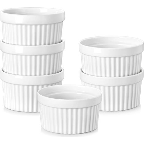 Lot de 6 Petit Ramequins Four en Porcelaine, Ramequins Individuels en Céramique pour Soufflés Crème Brulée Muffins Cupcakes Puddings, 140ml, Blanc Ivoire (1/5)