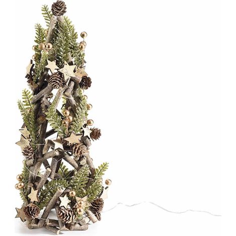 Albero di Natale da Tavolo con Pigne, Stelle e Bacche Decorazione per la Casa Altezza 40 Cm (1/3)