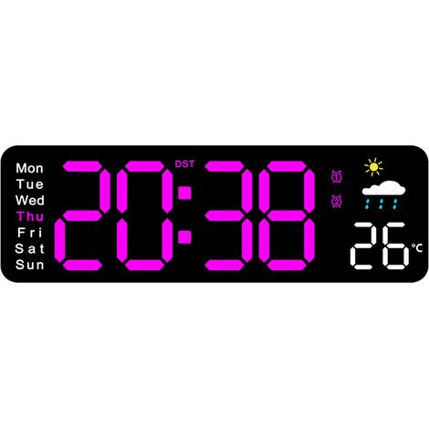 Réveil LED multifonctionnel, réveil lumineux, réveil numérique pour chambre, mural, avec télécommande (lumière violette) (1/5)