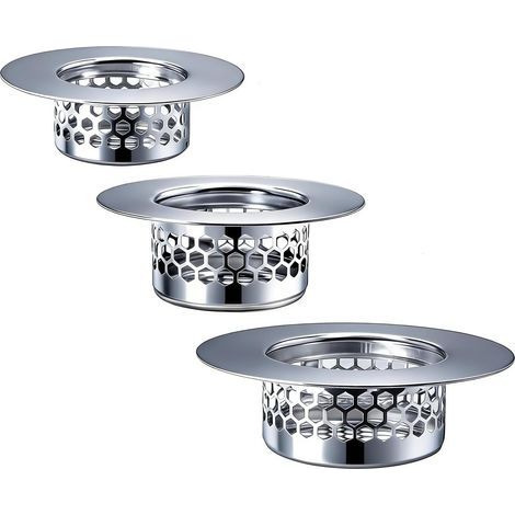 Crépines de siphon de salle de bain (lot de 3 tailles), récupérateur de cheveux pour lavabo, baignoire, douche, siphon de sol, filtre en acier inoxydable compatible avec les trous de siphon de (1/5)
