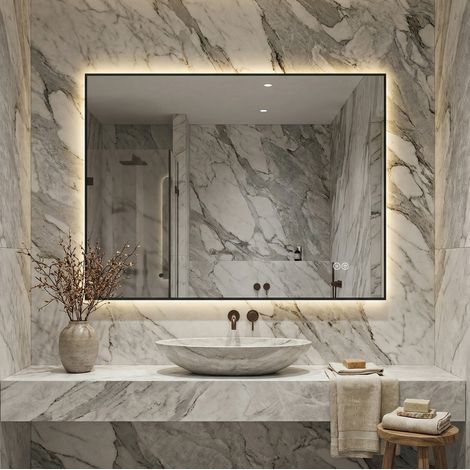 Specchio LED da bagno 60x80 cm, cornice in alluminio, antiappannamento, dimmerabile OKWISH (1/5)