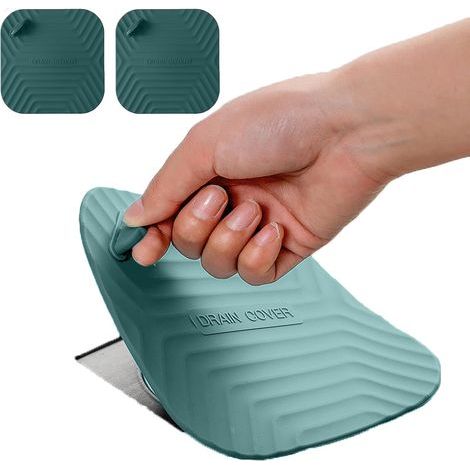 Bouchon de Vidange de Douche - Couvercle de Drain Carré en Silicone pour Salle de Bain et Cuisine, Bouchon Évier Universel, Anti-Odeur Vert Foncé 2 Pièces (1/5)