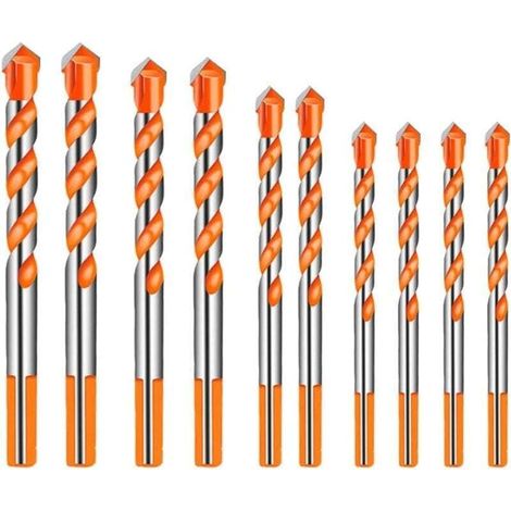 10-teiliges Multimaterial-Bohrerset für Fliesen, Glas, Porzellan und Metall, XU, für Fliesen, Beton, Ziegel, Glas, Kunststoff, Marmor, Spiegel und Holz, Diamantform, 6 mm, 8 mm, 10 mm, 12 mm, Orange -