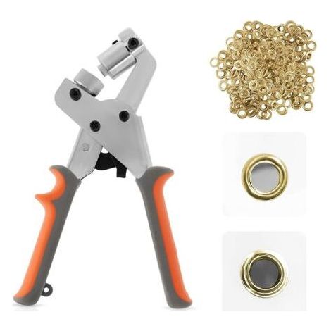Kit d'outils pour œillets, presse à œillets, pince à œillets, ensemble manuel avec 300 œillets dorés de 10,5 mm, œillets métalliques portables pour ceintures, travaux manuels, affiches (1/5)