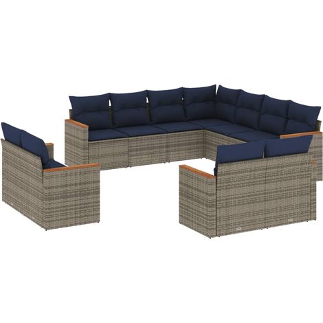 Maison Exclusive - 11-teiliges Gartensofa-Set mit Kissen, grau, P