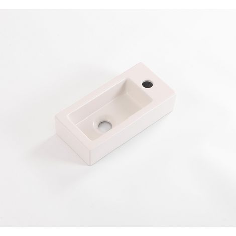 QeramiQ Dely Lavabo pour WC - 38x18.5x9cm - ceramique - trou de robinet a droite - lin (1/5)