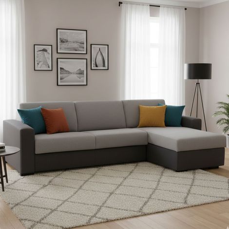 Dmora - Canapé Dabakar, Canapé d'angle, 100% Made in Italy, Canapé avec ouverture pivotante, avec conteneur réversible Péninsule, avec accoudoirs standards, Cm 280x95h90, Gris et Anthracite (1/5)
