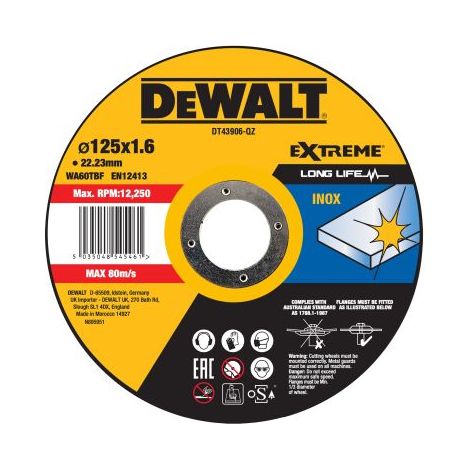 Dewalt – Disque à tronçonner 125mm pour métal – Coupe nette – Quantité 1 – Compatible meuleuse